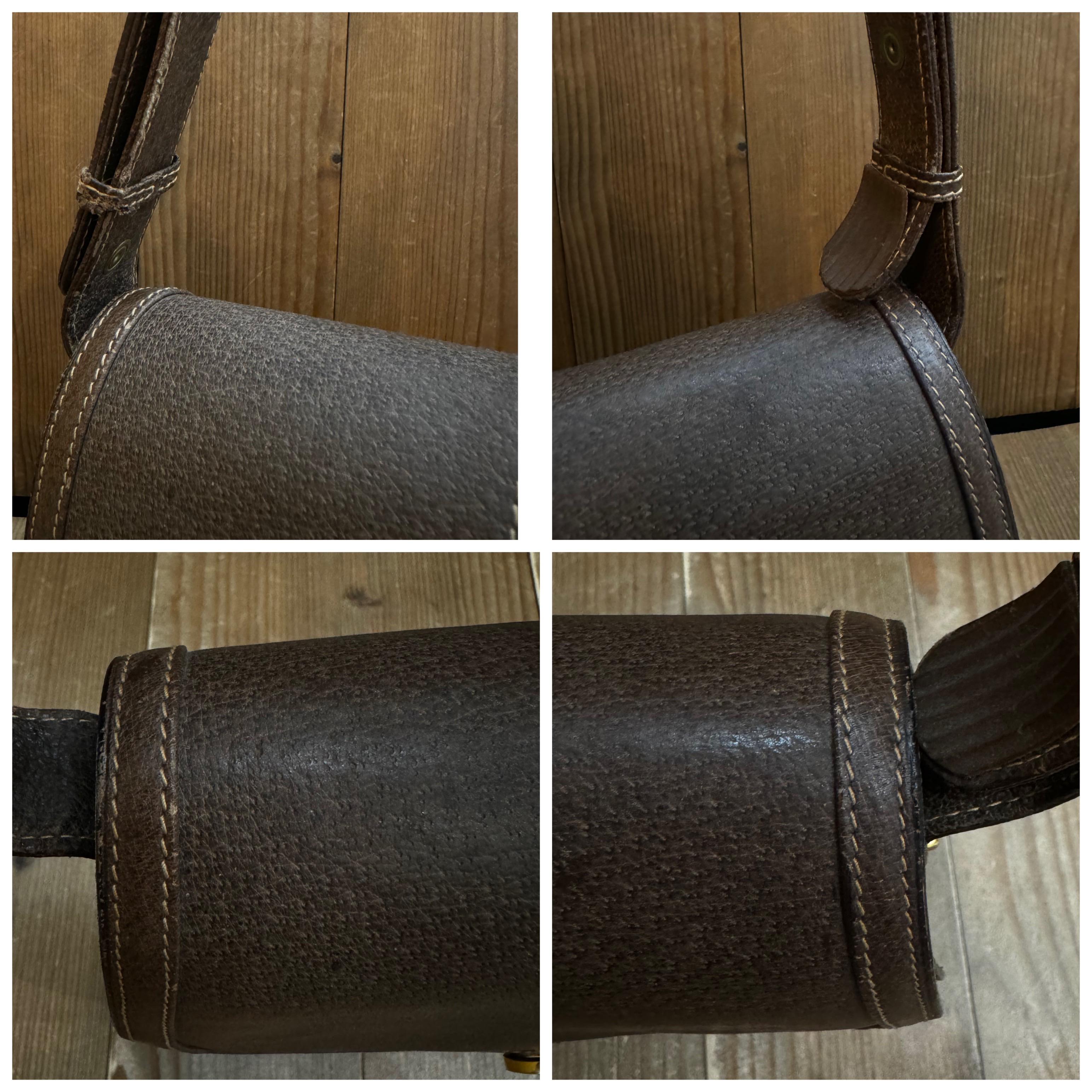 1970s Vintage GUCCI Pigskin Leather Shoulder Bag Brown In Fair Condition In Bangkok, TH