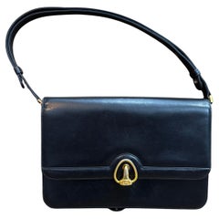 1970s Vintage GUCCI Two-Way Leather Shoulder Bag Black
