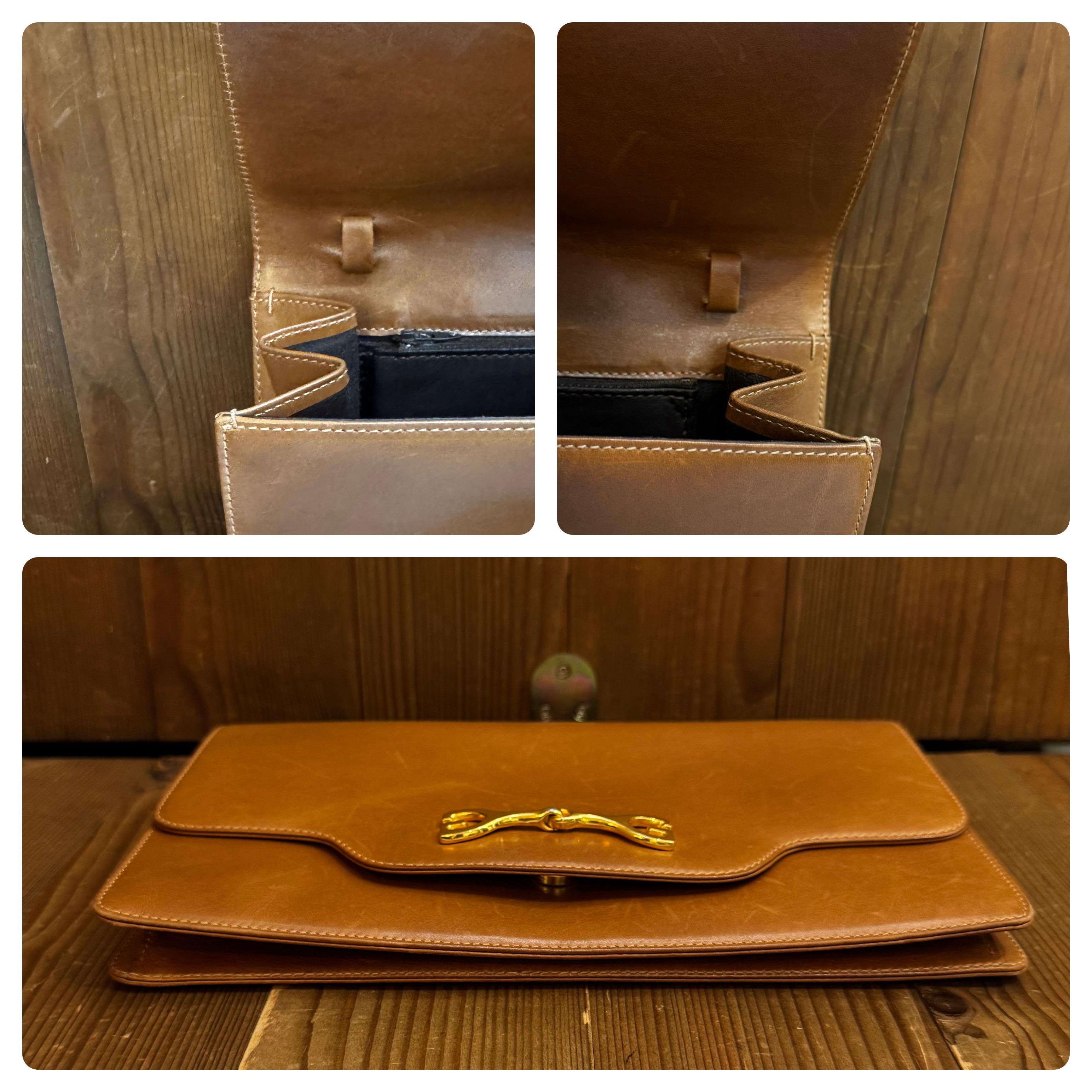 1970s Vintage GUCCI Two-Way Leather Shoulder Bag Cowhide Brown For Sale 1
