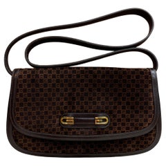 1970s Vintage GUCCI Two-Way Monogram Suede Shoulder Clutch Bag Brown