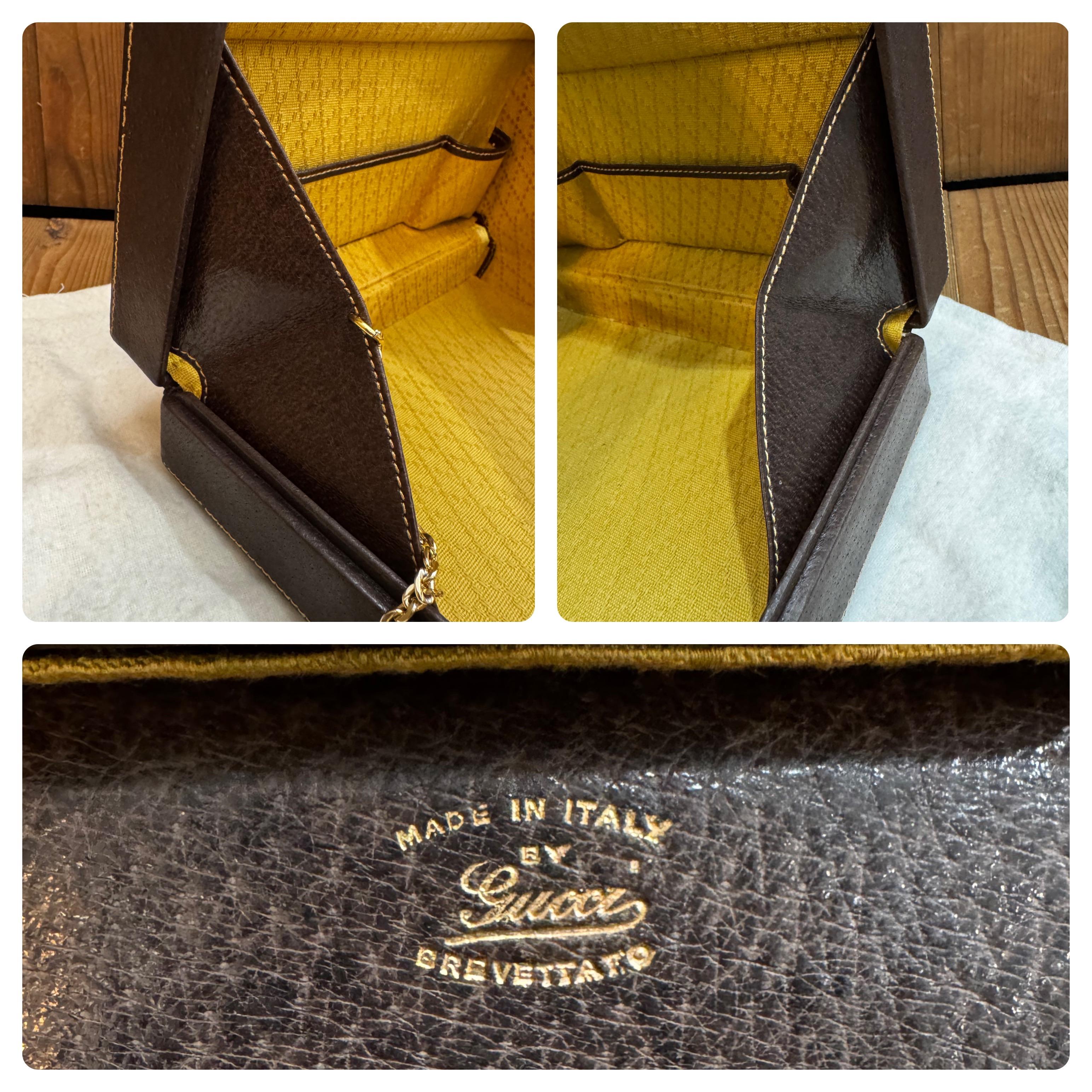 1970s Vintage GUCCI Web GG Jacquard Mini Horsebit Trunk Case Brown In Good Condition For Sale In Bangkok, TH