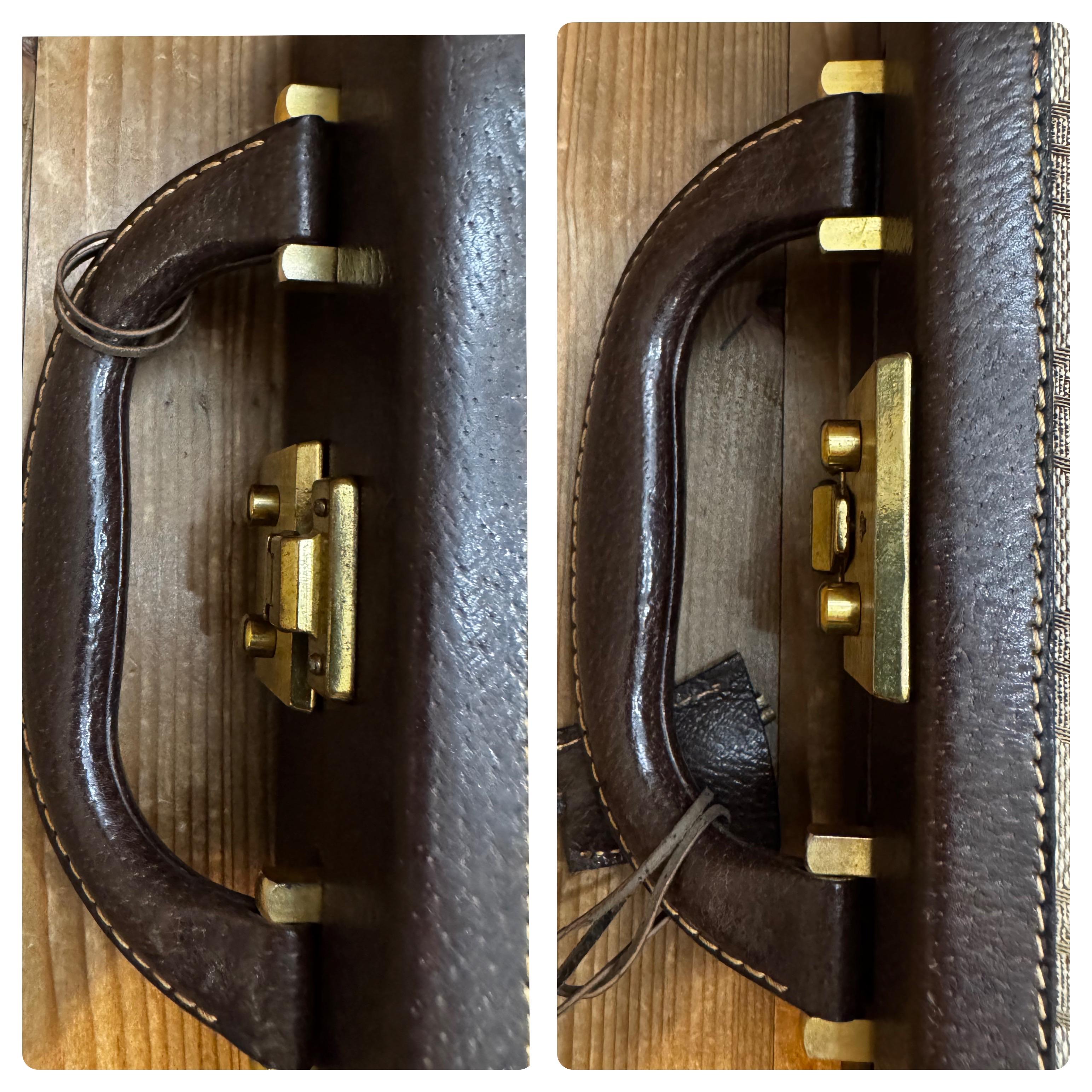 Women's or Men's 1970s Vintage GUCCI Web GG Jacquard Mini Horsebit Trunk Case Brown For Sale