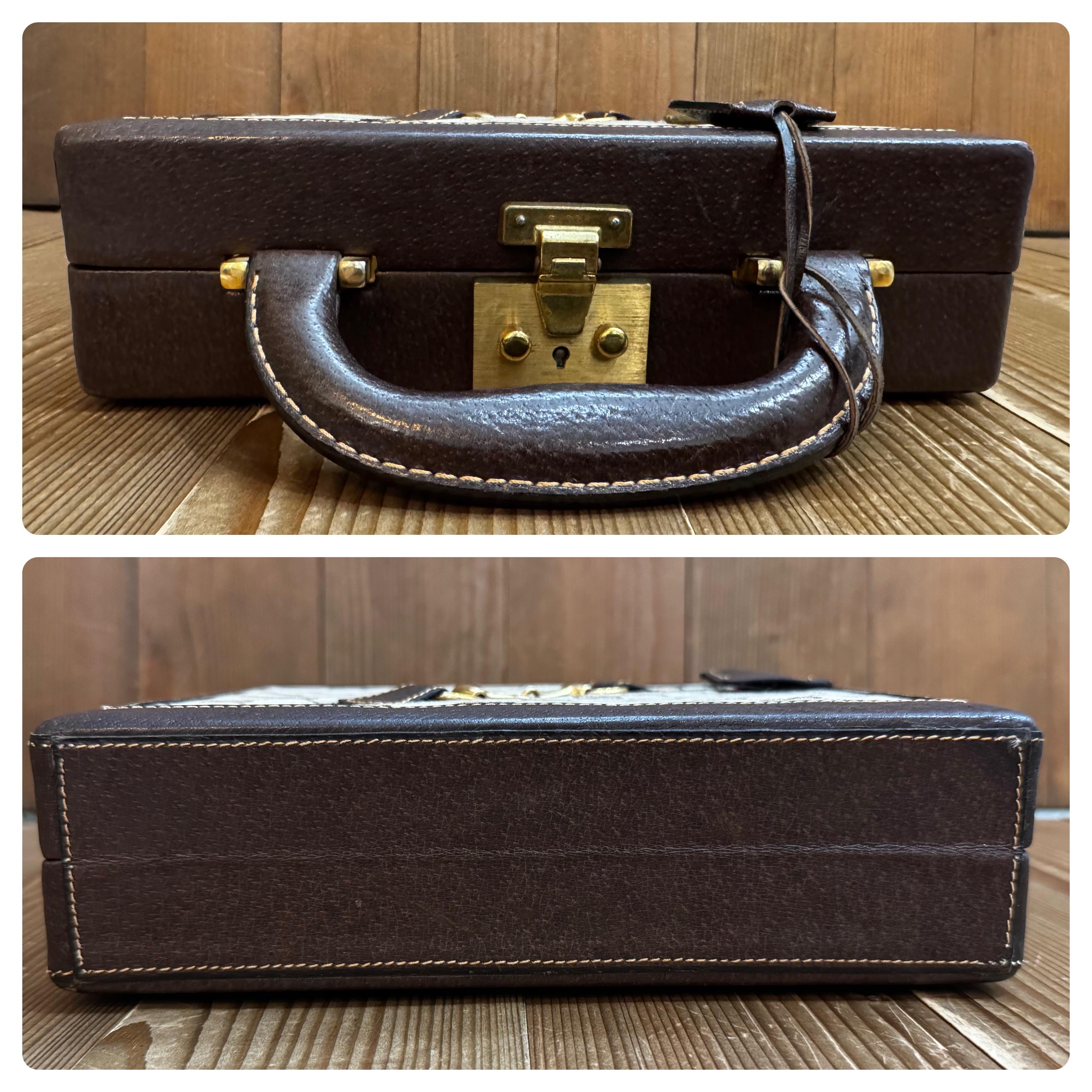 1970s Vintage GUCCI Web GG Jacquard Mini Horsebit Trunk Case Brown For Sale 1
