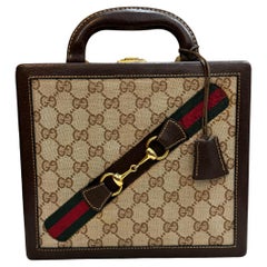 1970 Vintage GUCCI Web GG Jacquard Mini Horsebit Trunk Case Brown