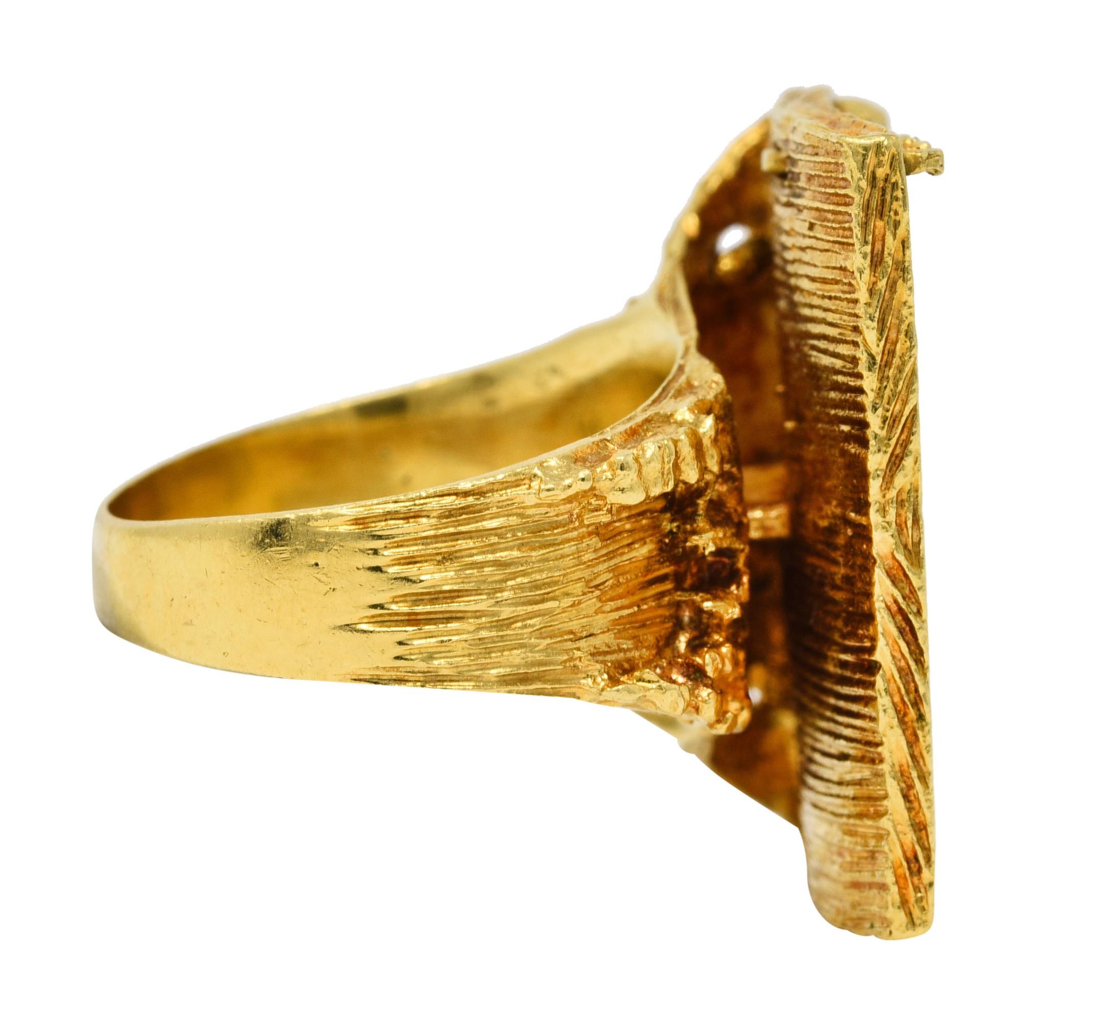 Contemporary 1970's Vintage Guilloche Enamel 18 Karat Gold Statement Ring