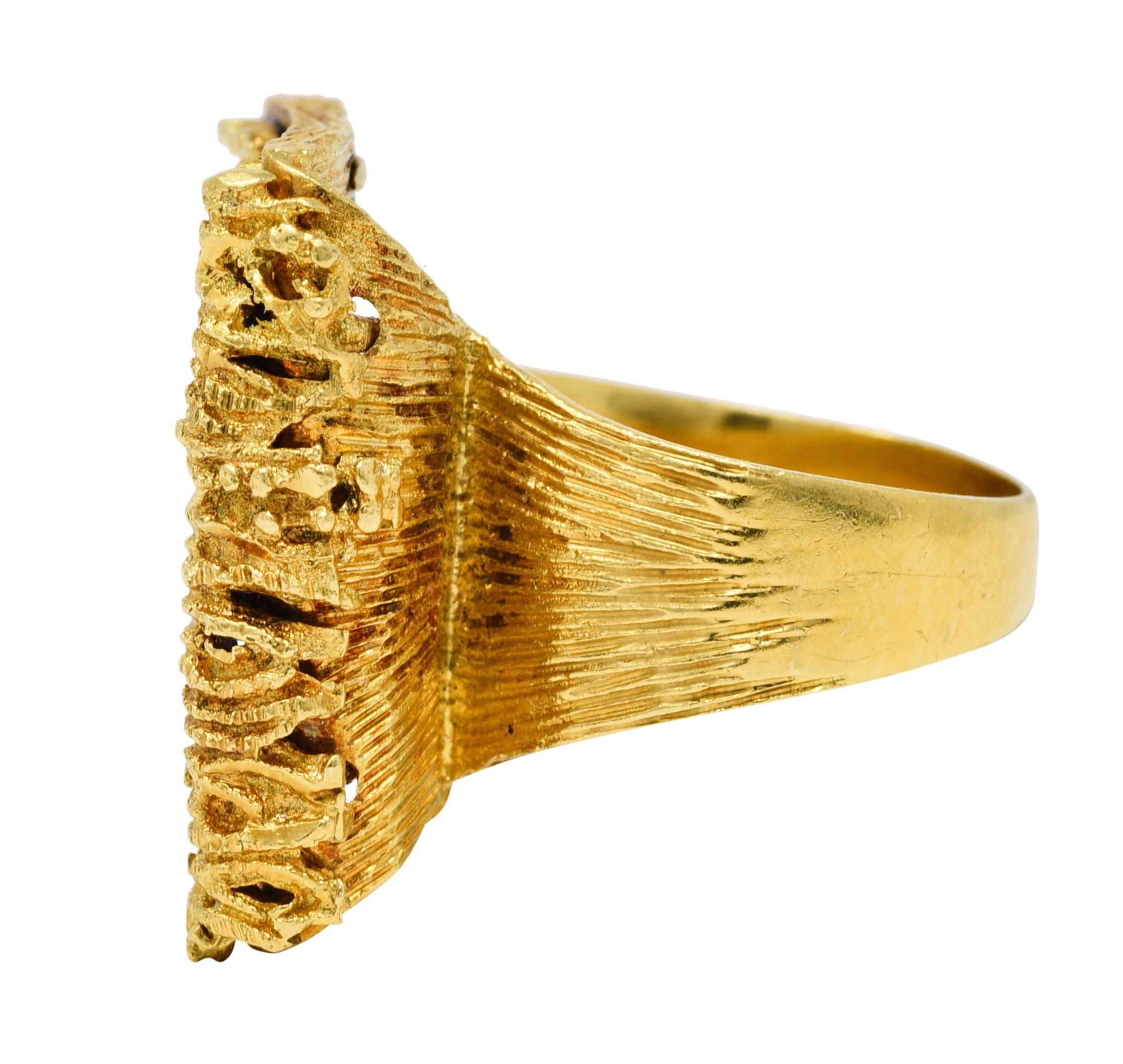 Women's or Men's 1970's Vintage Guilloche Enamel 18 Karat Gold Statement Ring