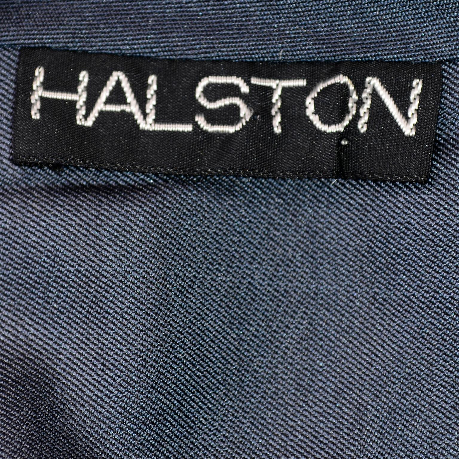 1970s Vintage Halston Long Sleeve Blue Bow Blouse  2