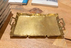 1970s Vintage Hammered Brass Tray with Bamboo Handles