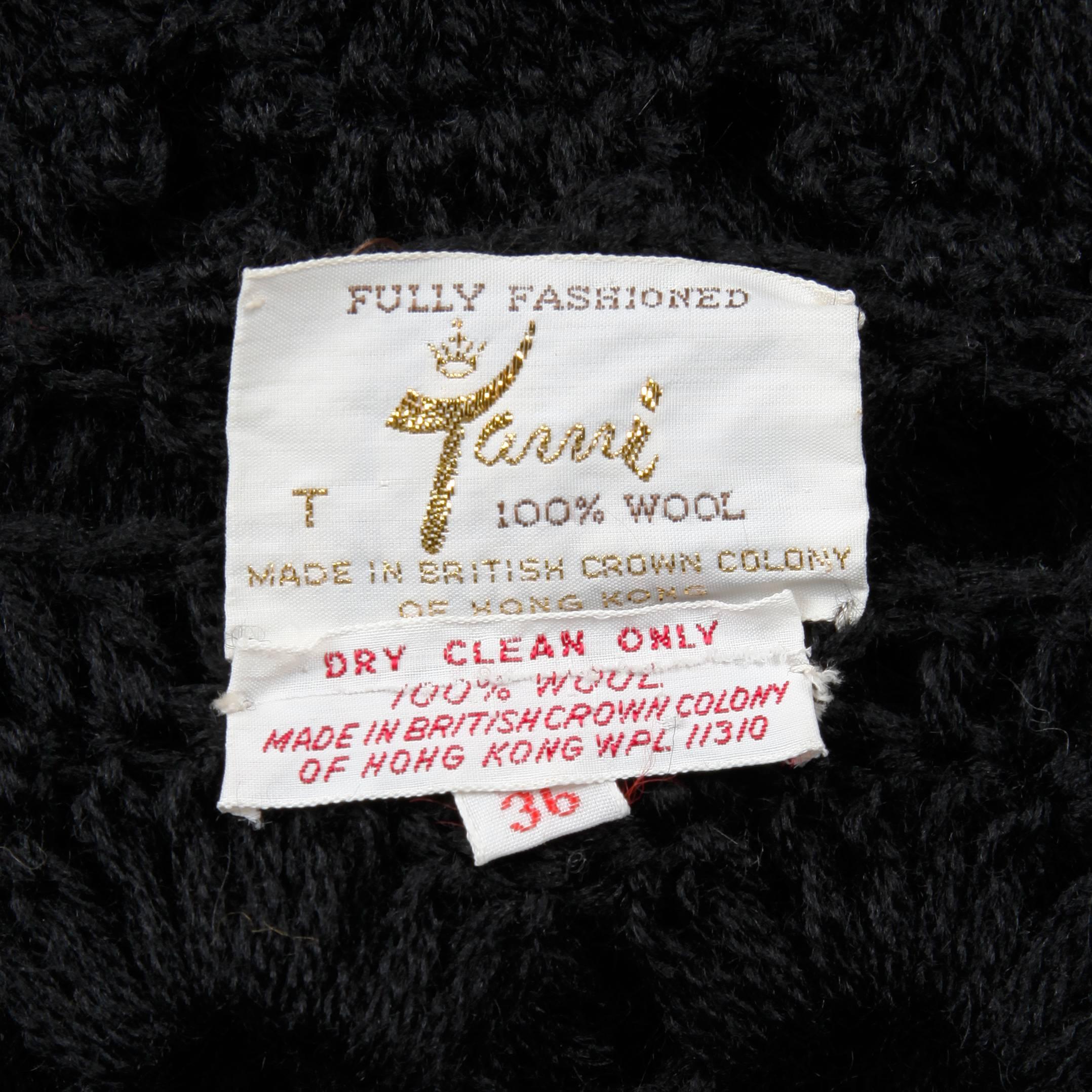 1970s Vintage Hand-Crochet Black Wool Hippie Boho Vest Jacket/ Sweater Coat In Excellent Condition For Sale In Sparks, NV