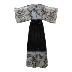 1970s Vintage Hand Painted Silk Ombre Silk Gown with Sequin Embellishment