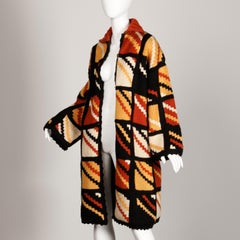 1970s Vintage Handmade Chunky Knit Cardigan Sweater Blanket Coat or Jacket