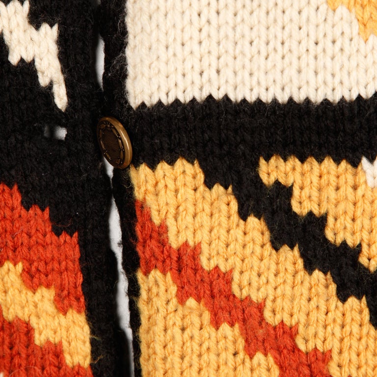 1970s Vintage Handmade Chunky Knit Cardigan Sweater Blanket Coat or