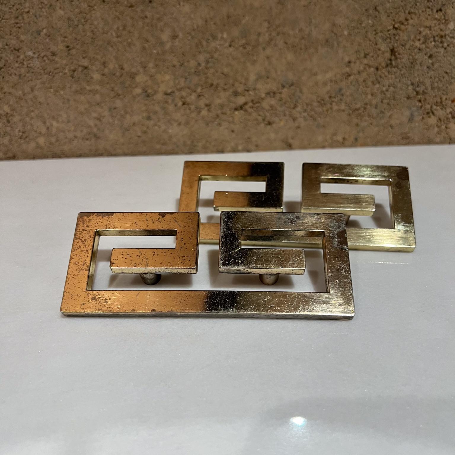 20th Century 1970s Greek Key Drawer Cabinet Pulls Patinated Brass For Sale