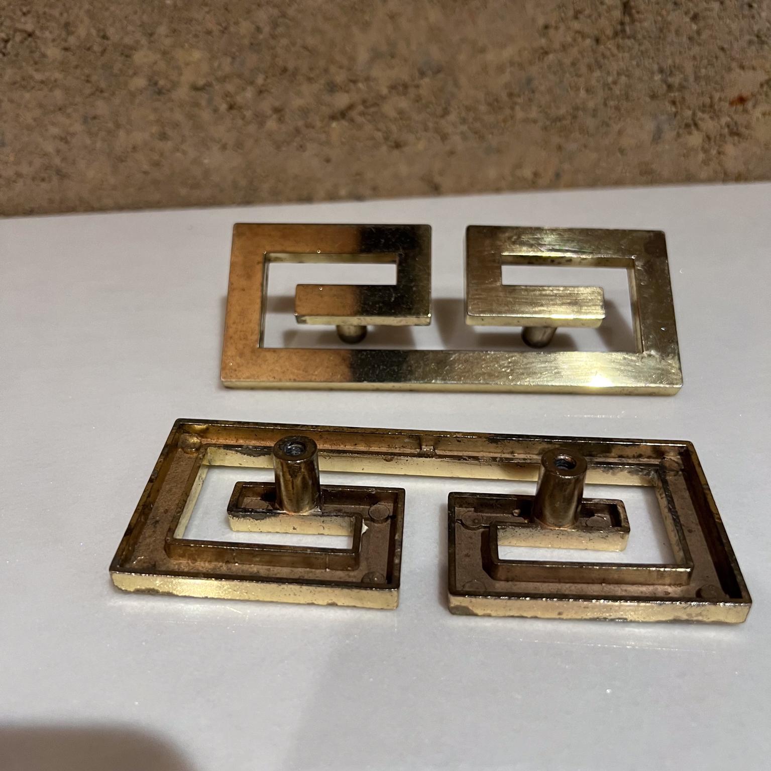 1970s Greek Key Drawer Cabinet Pulls Patinated Brass For Sale 1