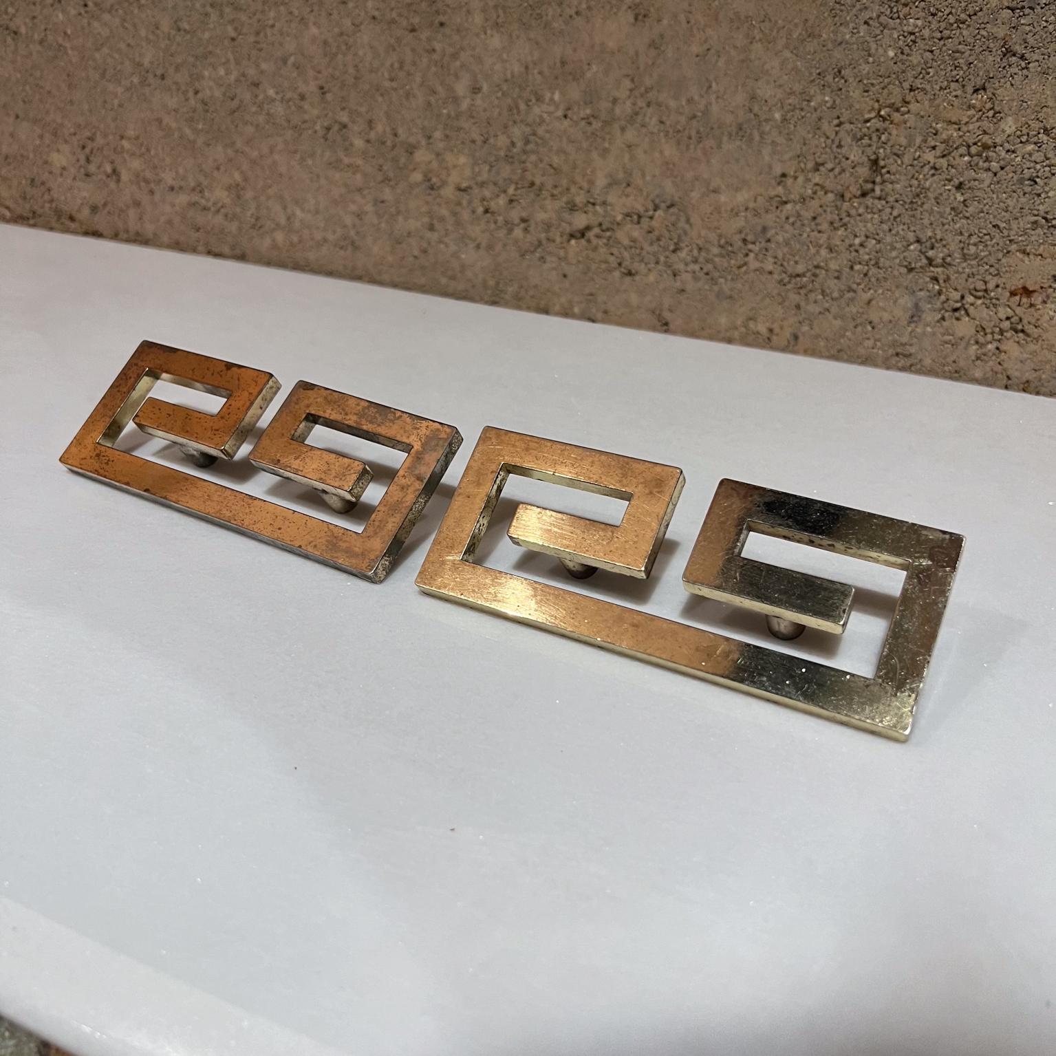 1970s Greek Key Drawer Cabinet Pulls Patinated Brass For Sale 3