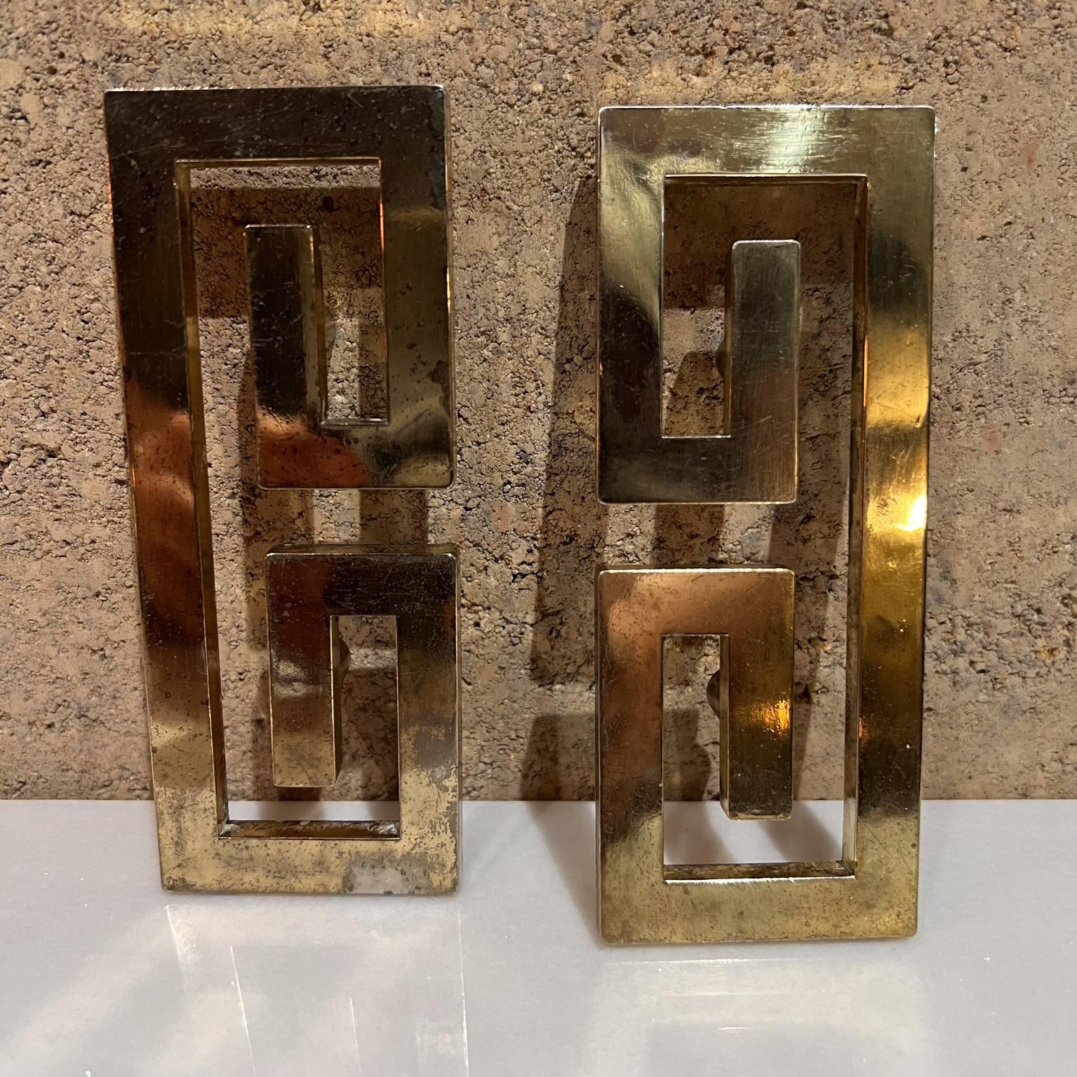 1970s Greek Key Drawer Cabinet Pulls Patinated Brass For Sale 4
