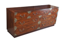 1970s Vintage Henredon Campaign Tansu Style Chinoisere Mahogany Double Dresser
