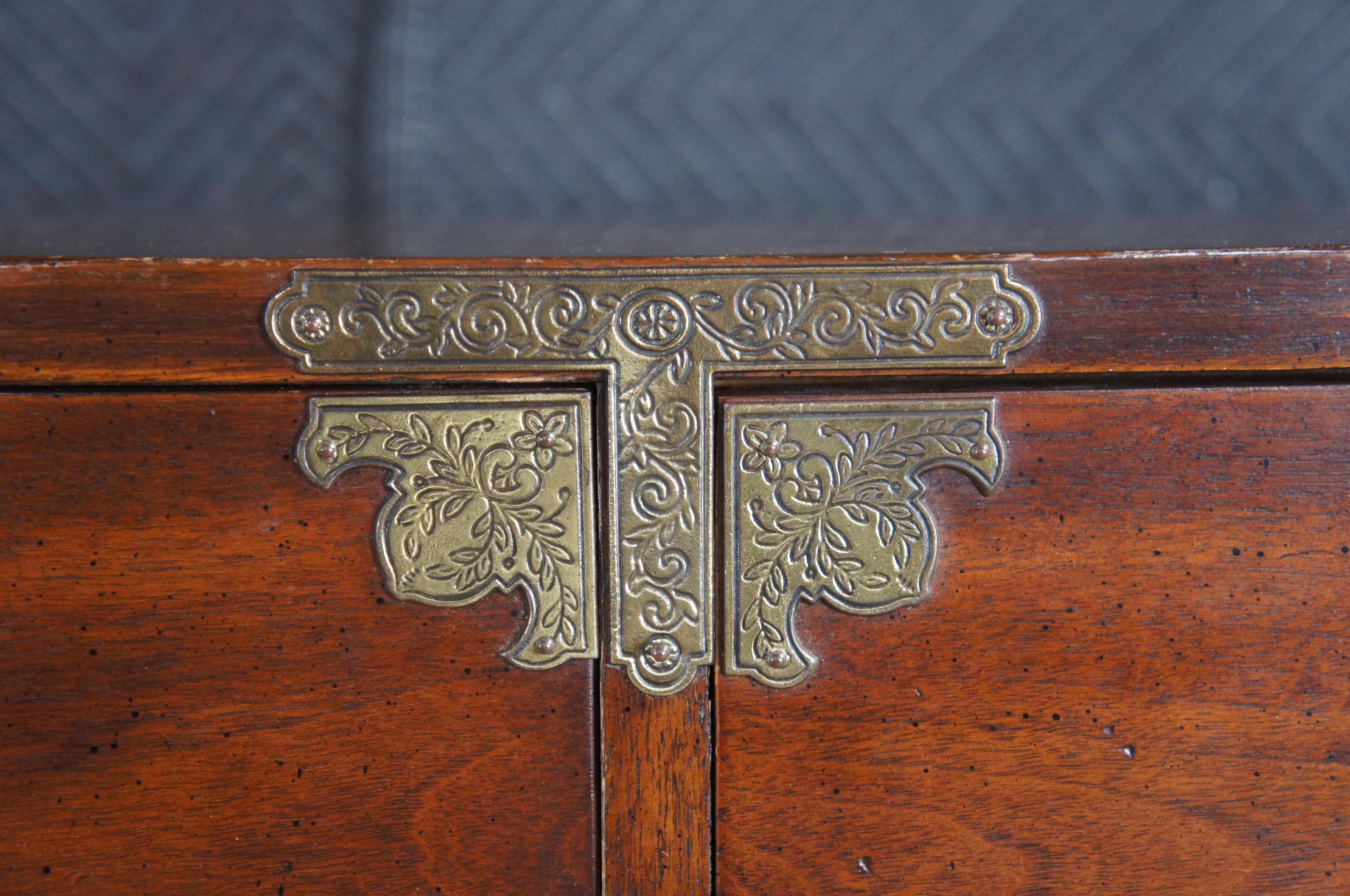 Brass 1970s Vintage Henredon Campaign Tansu Style Chinoisere Mahogany Double Dresser For Sale