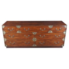 1970s Vintage Henredon Campaign Tansu Style Chinoisere Mahogany Double Dresser
