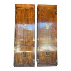 1970s Vintage Henredon Tall Dresser Cabinets in Campaign Style a Pair