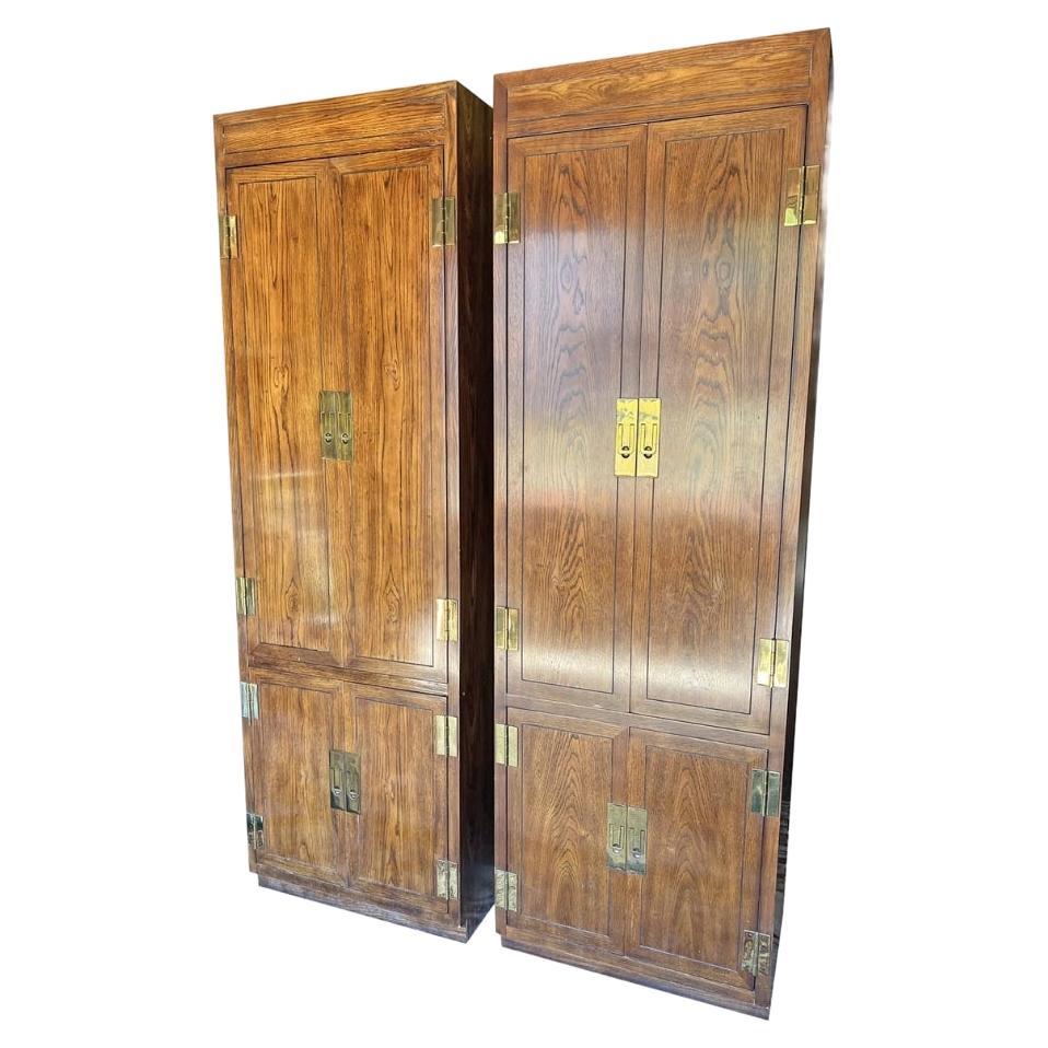 1970s Vintage Henredon Tall Dresser Cabinets in Campaign Style a Pair