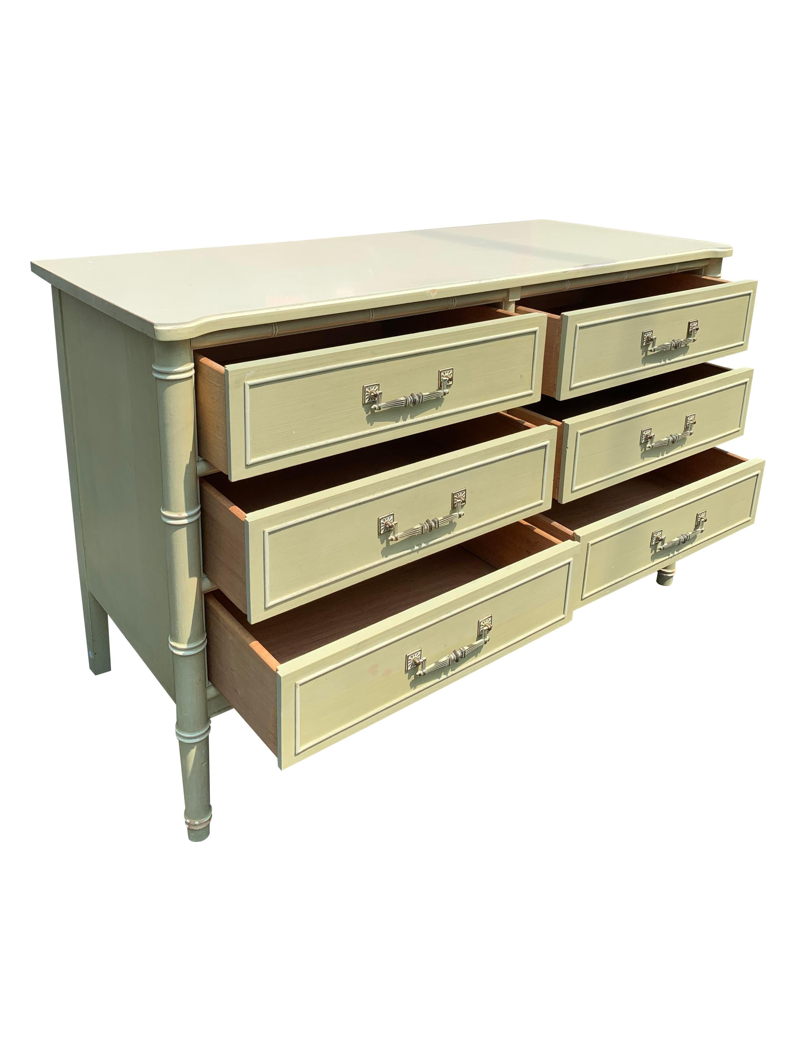 American 1970s Vintage Henry Link Faux Bamboo Dresser in Coastal Boho Chic Style For Sale