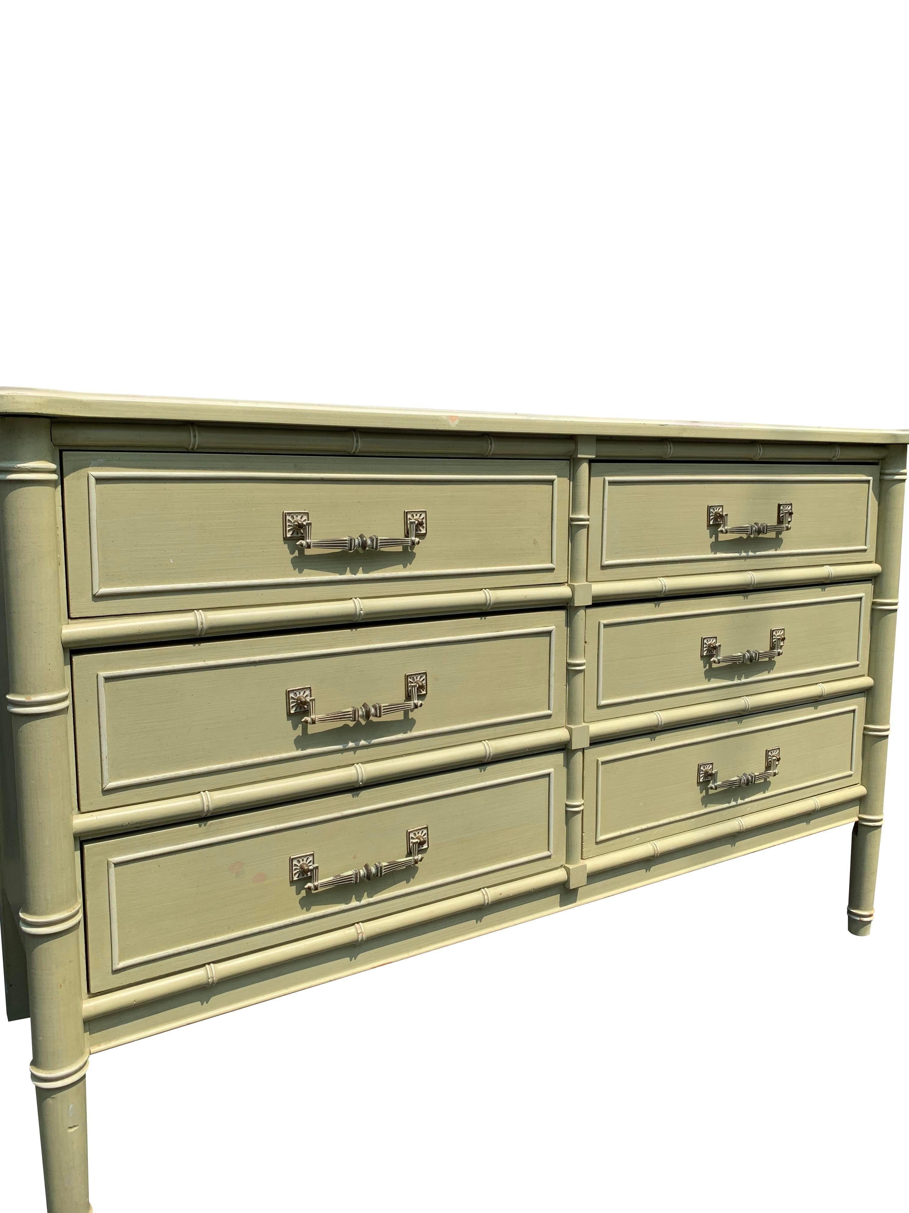 Late 20th Century 1970s Vintage Henry Link Faux Bamboo Dresser in Coastal Boho Chic Style For Sale