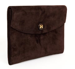 1970's Vintage Hermes Brown Doblis Suede Pochette  Rio