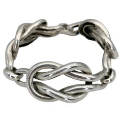1970s Vintage Hermes Silver Sailor Knot Massive Chain Link Bracelet