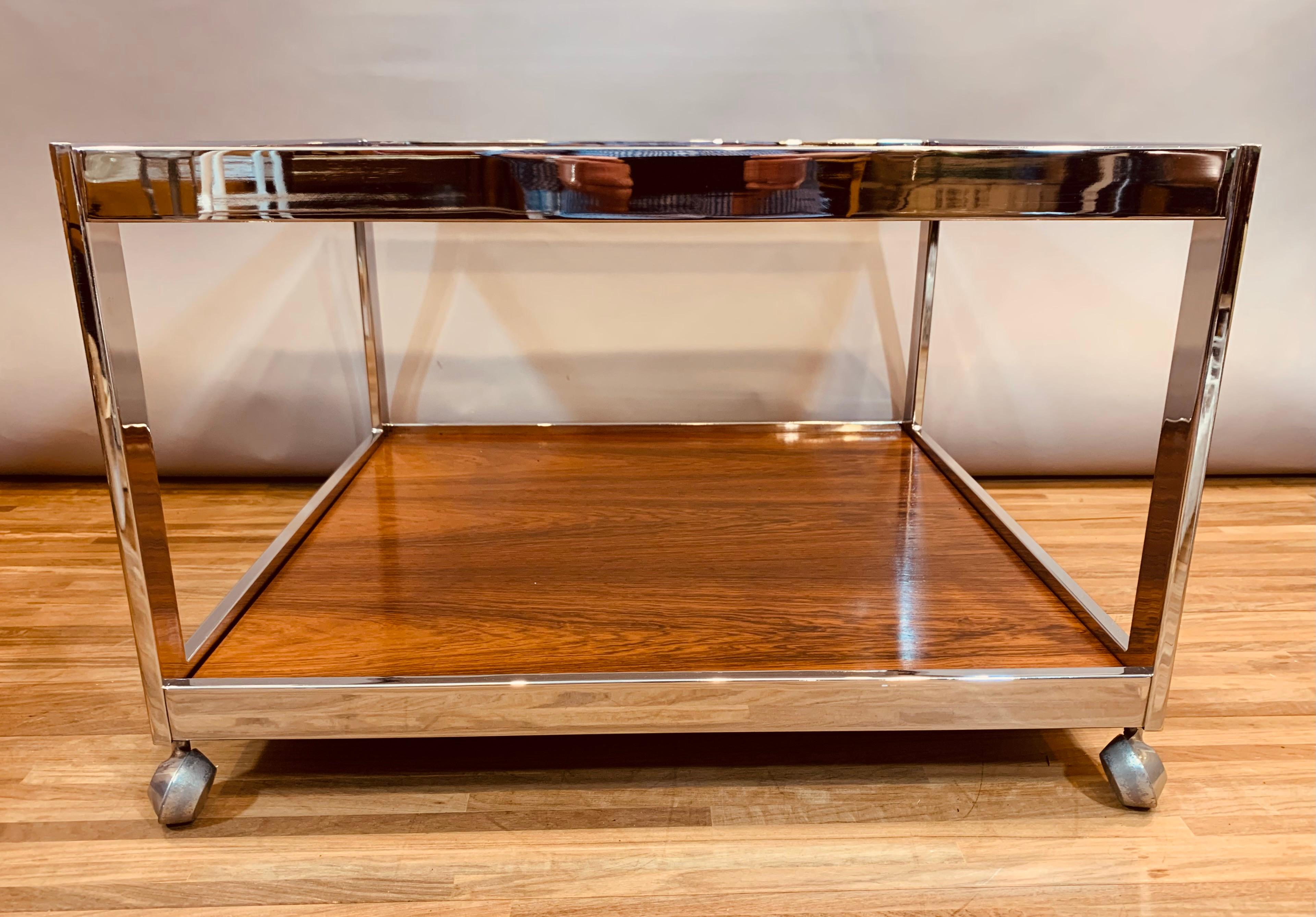 1970s Vintage Howard Miller Square Smoked Glass, Chrome & Rosewood Coffee Table 6