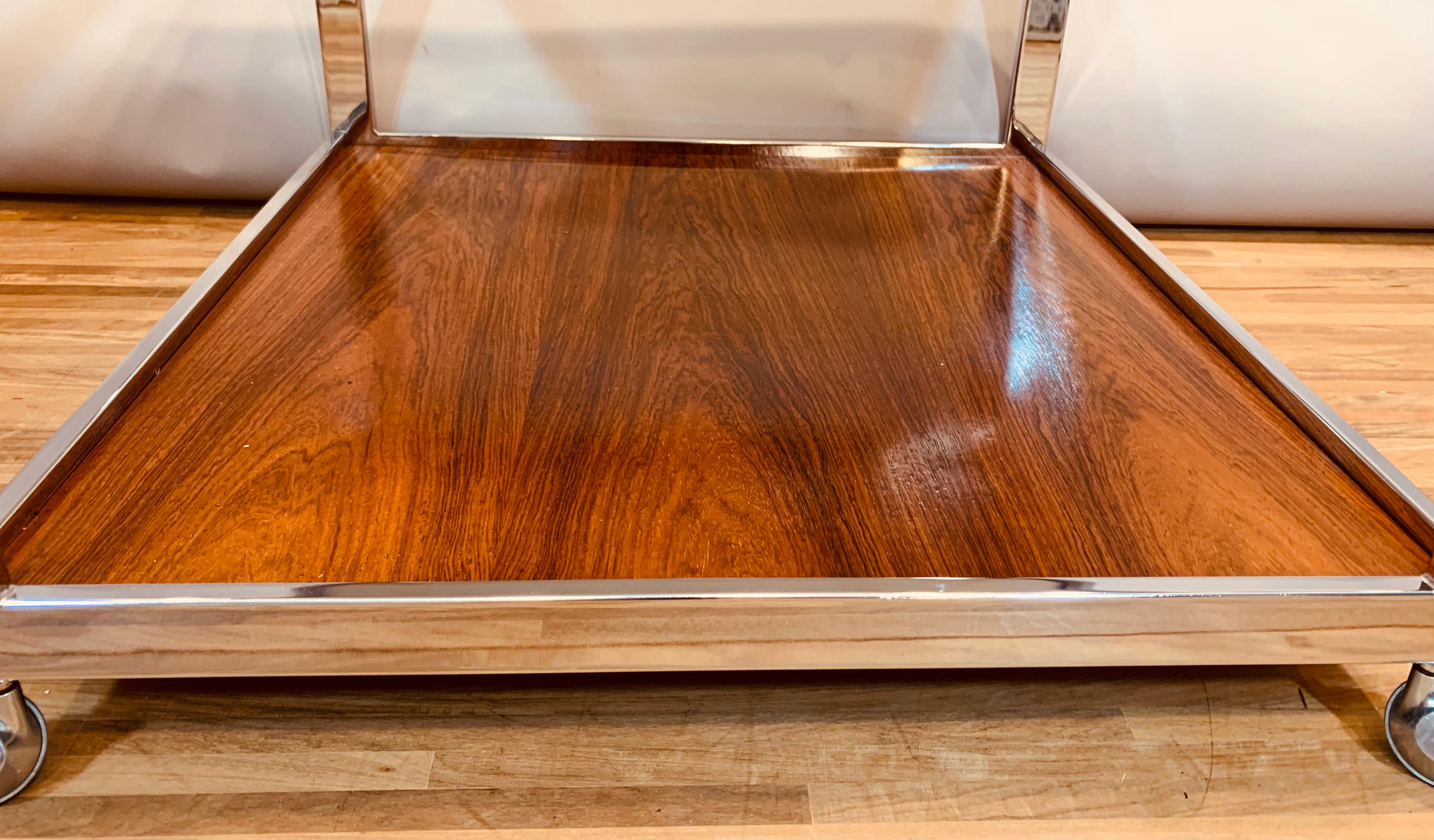 Mid-Century Modern 1970s Vintage Howard Miller Square Smoked Glass, Chrome & Rosewood Coffee Table