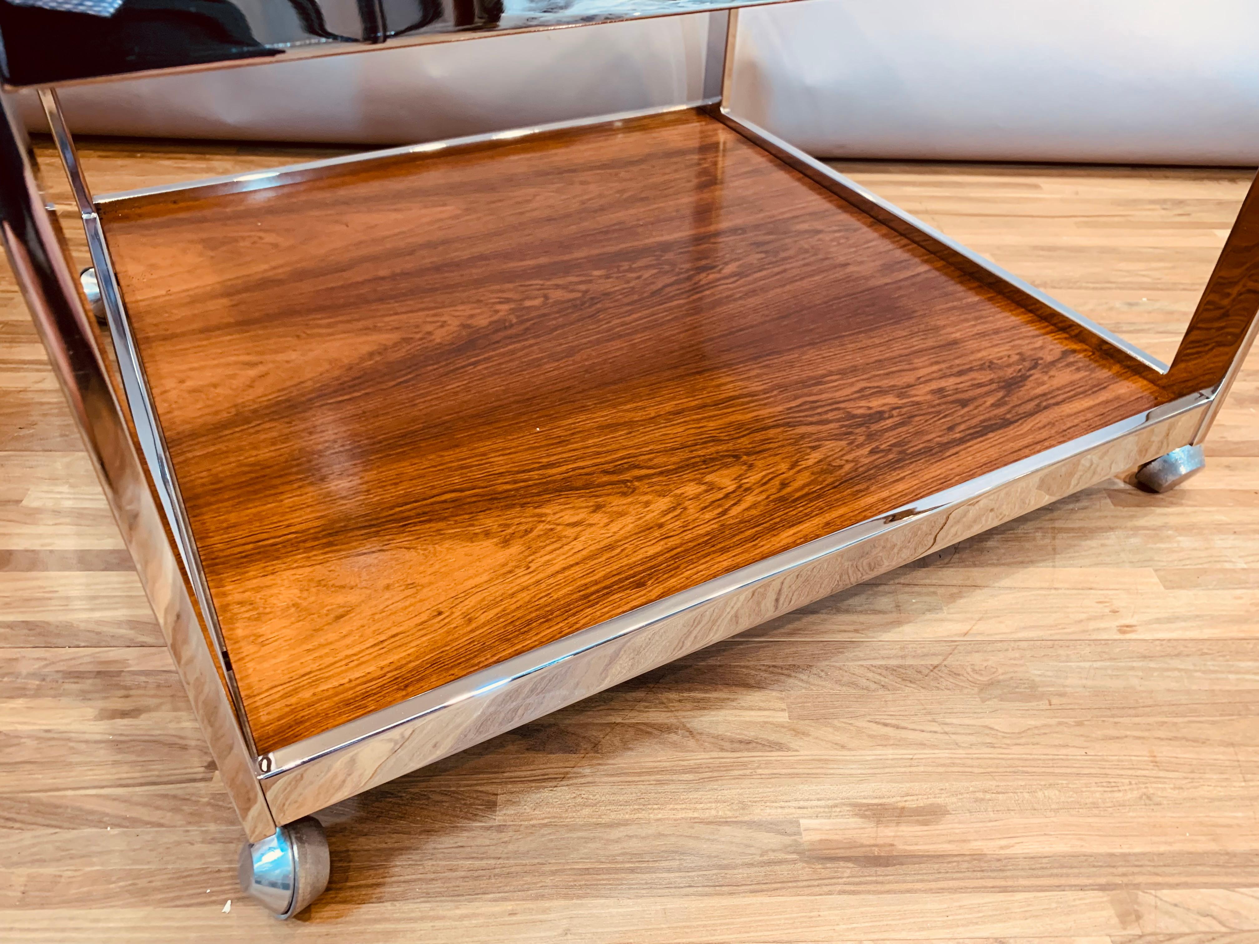 20th Century 1970s Vintage Howard Miller Square Smoked Glass, Chrome & Rosewood Coffee Table