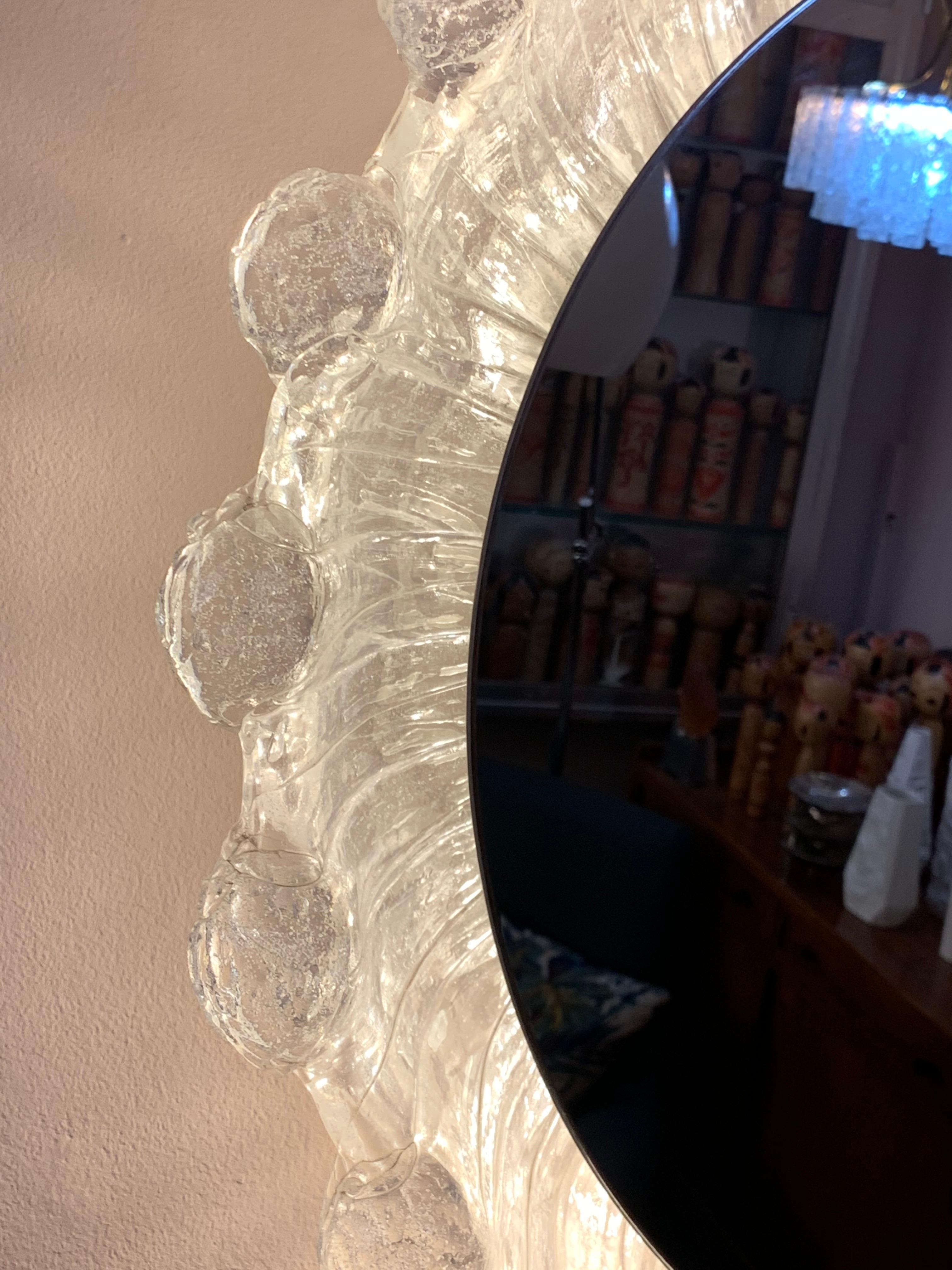 German 1970s Vintage Illuminated Backlit Lucite Water Droplet Wall Hanging Mirror