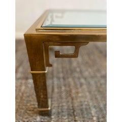 1970s Vintage in Manner of Mastercraft Greek Key Brass and Glass Coffee Table