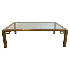 1970s Vintage in Manner of Mastercraft Greek Key Brass and Glass Coffee Table