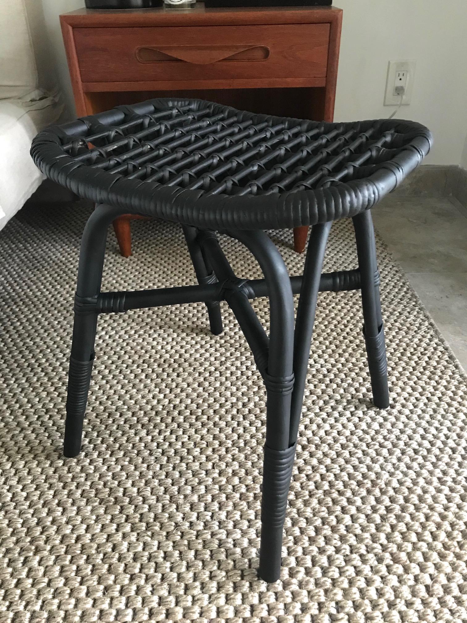 black wicker footstool