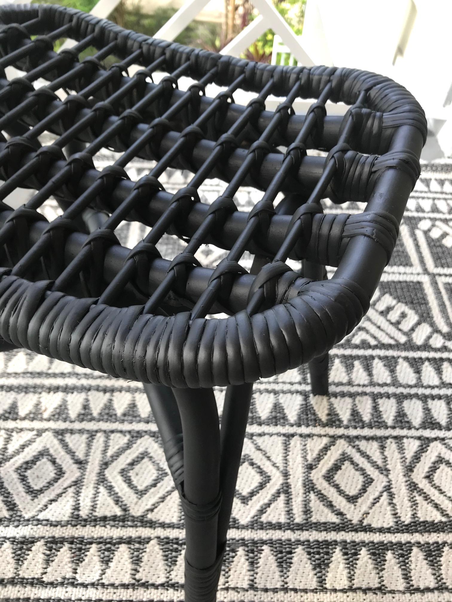 Late 20th Century 1970s Vintage Indonesian Black Bamboo and Rattan Stool or Ottoman