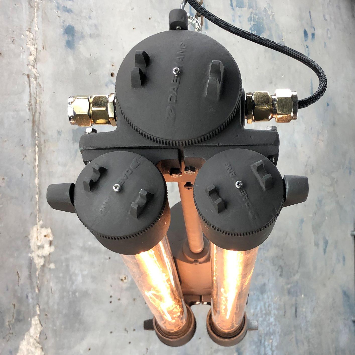 1970s Vintage Industrial Black Flameproof Edison Twin Striplight by Daeyang For Sale 9