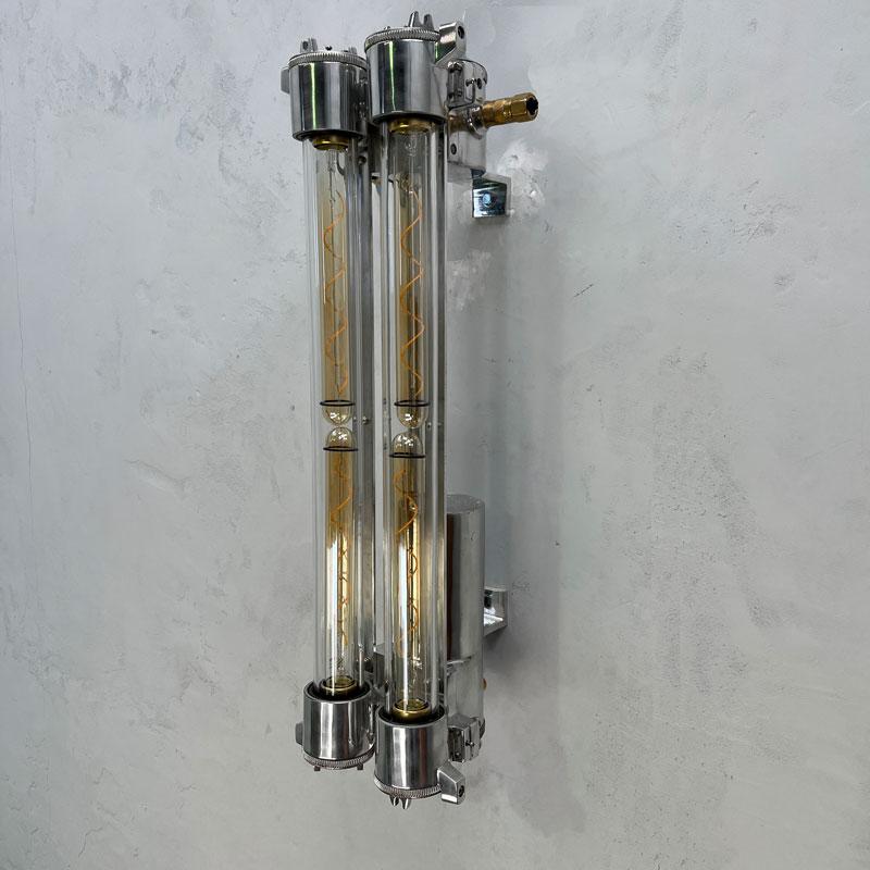 Cast 1970's Vintage Industrial Flameproof Strip Light with Edison LED Tubes For Sale