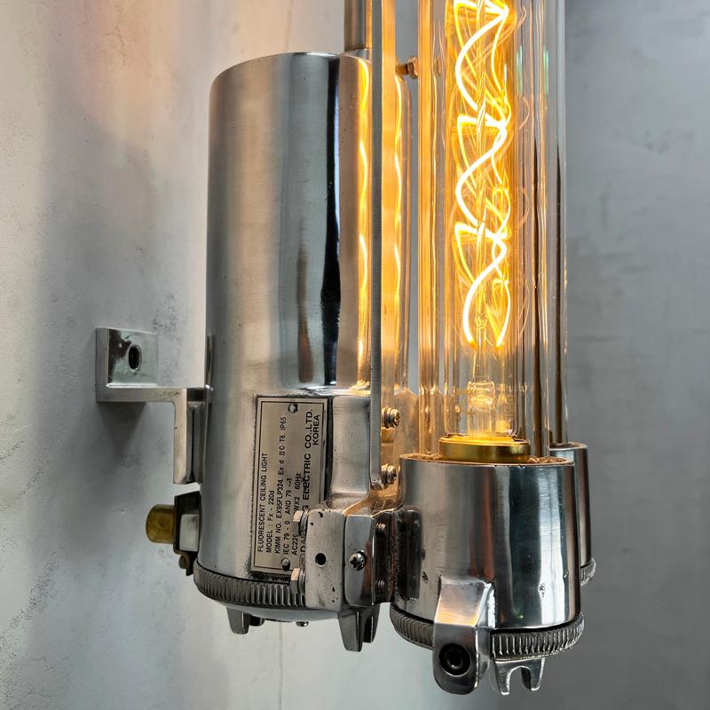 Glass 1970's Vintage Industrial Flameproof Strip Light with Edison LED Tubes For Sale
