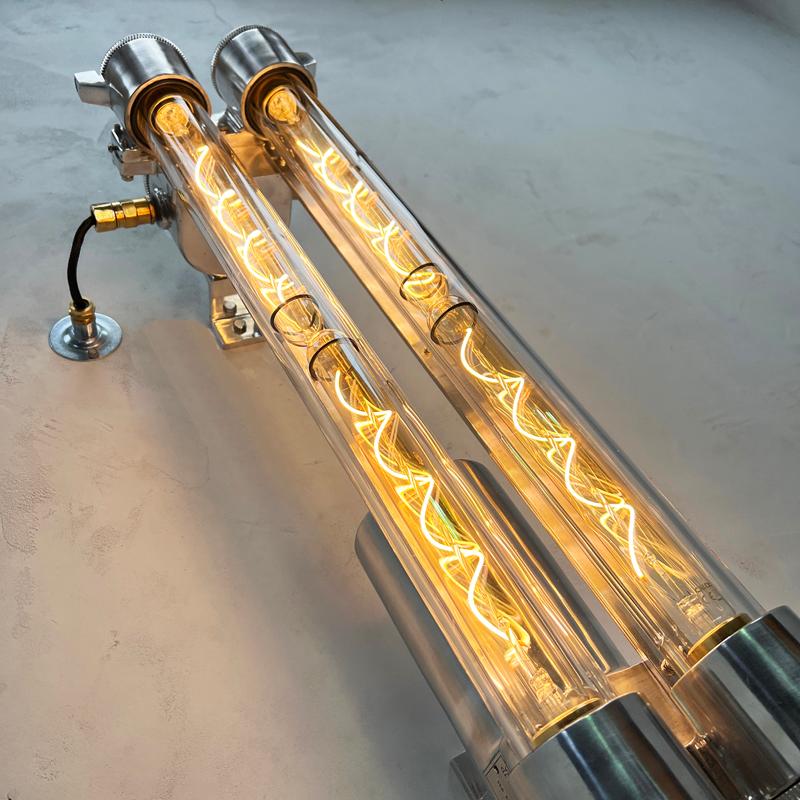 1970's Vintage Industrial Flameproof Strip Light with Edison LED Tubes For Sale 2