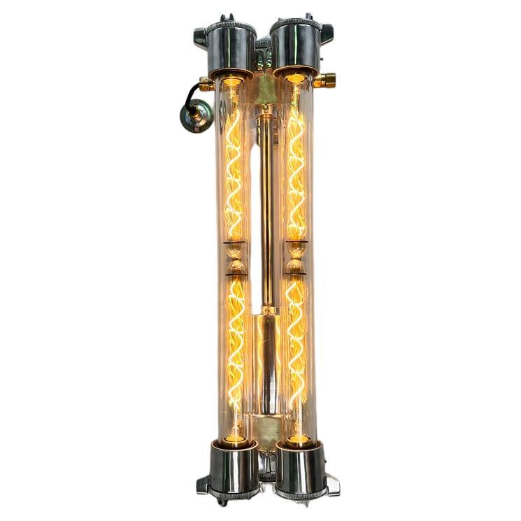 Lampe à rayures industrielle vintage flamboyante des années 1970 avec tubes LED Edison