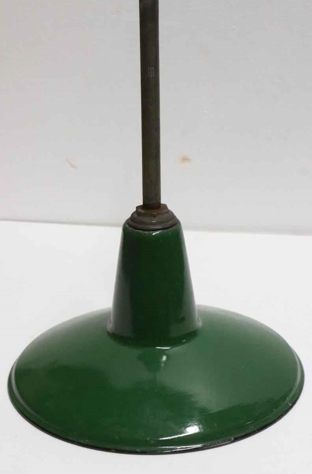 American 1970s Vintage Industrial Steel Pendant Light with a Green Enamel Finish, Qty