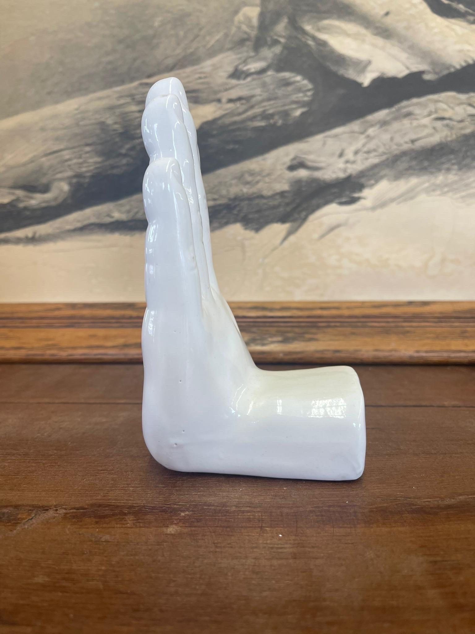 1970s Vintage Inspired White Sculpture of Hand Bookend. For Sale 1