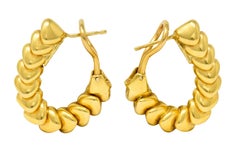1970's Vintage Italian 18 Karat Yellow Gold Ribbed Hoop Earrings