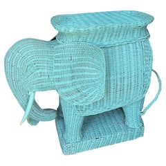 1970s Vintage Italian Animalia Wicker Elephant Side Tray Table in Blue