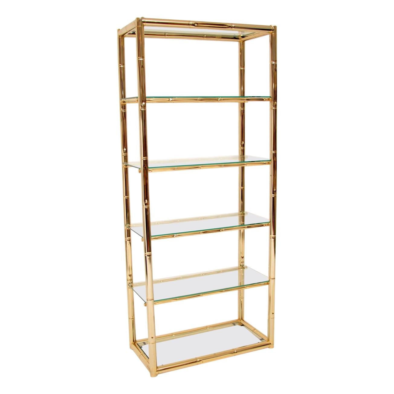 1970s Vintage Italian Brass and Glass Cabinet / Bookcase