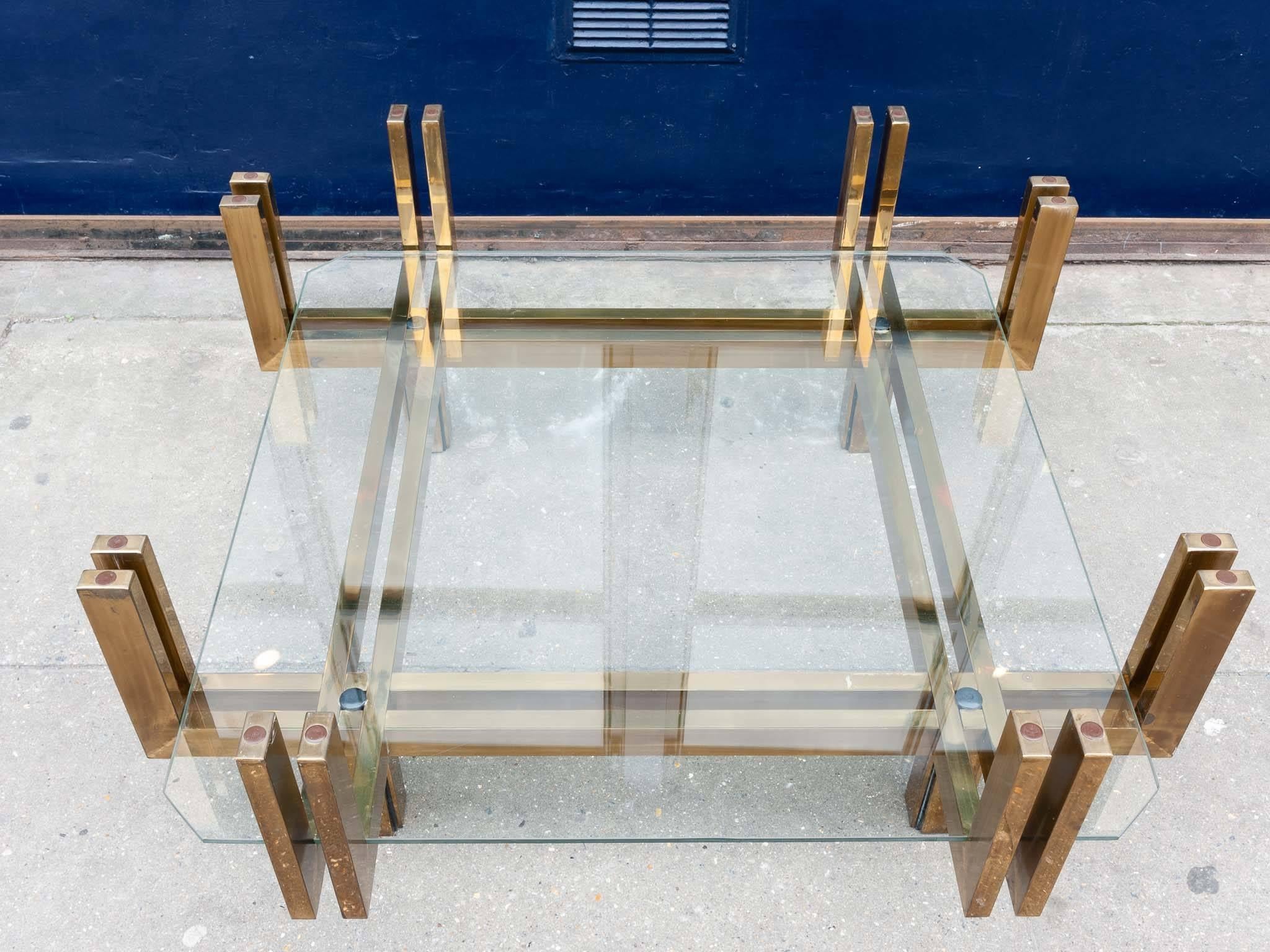 Mid-Century Modern 1970s Vintage Italian Brass and Glass Coffee Table in the Style of Romeo Rega