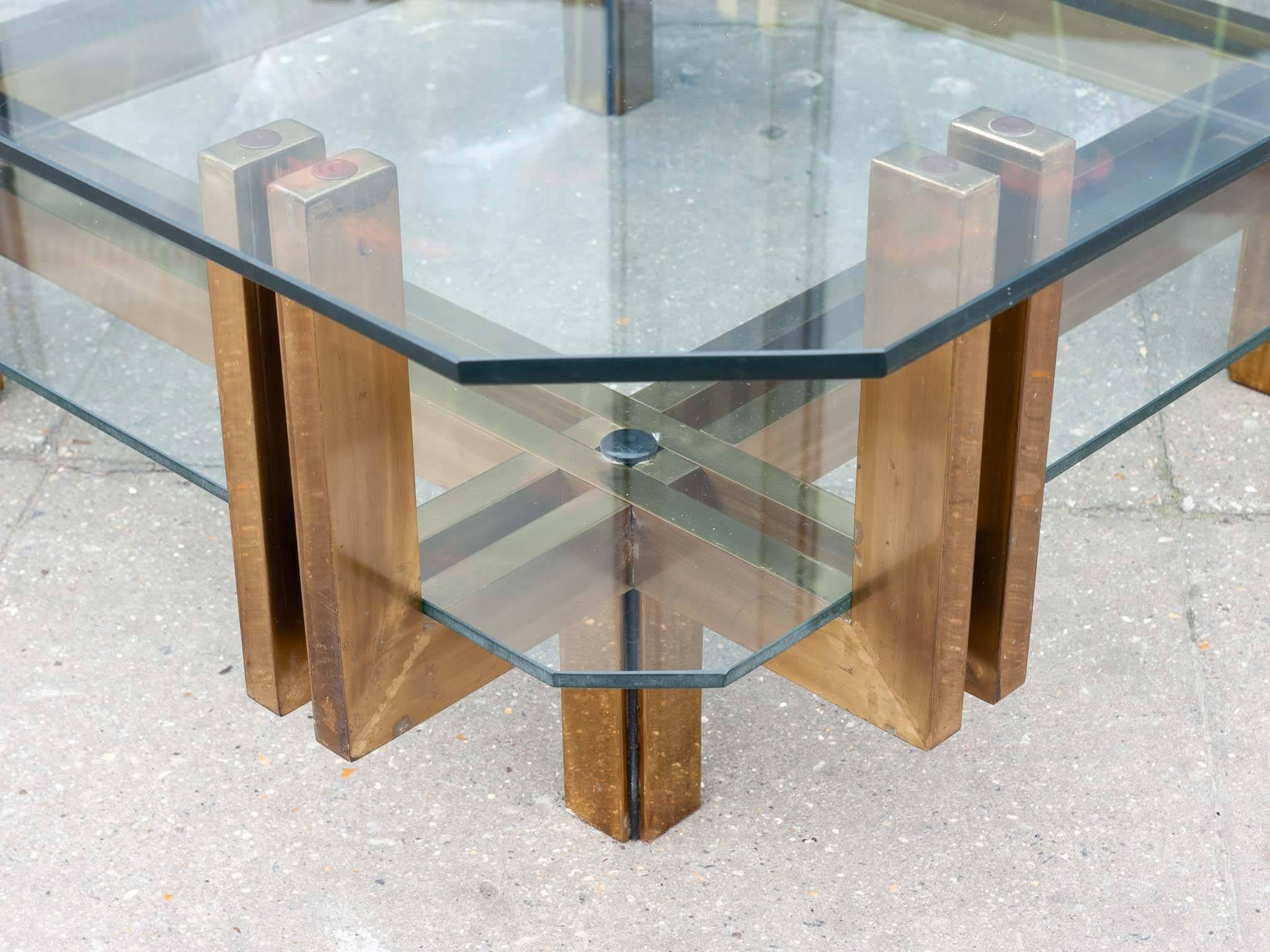 20th Century 1970s Vintage Italian Brass and Glass Coffee Table in the Style of Romeo Rega