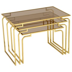 1970s Vintage Italian Brass and Glass Nest of 3 Tables